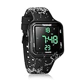 10 ATM Wasserdichte Uhr zum Schwimmen und Tauchen, mit Stoppuhr, Wecker und doppelte Zeitzonen-Anzeigefunktionen,12/24-Stunden-Layout Wählbar, Silikonband, blacks, Band