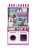 Theo Klein 7330 Barbie Holzküche mit integriertem Puppenhaus 2 in 1 I Spielküche mit Herd, Waschmaschine und Zubehör I Spielzeug für Kinder ab 3 Jahren
