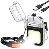 Vicloon Feuerzeug Elektrisch, Lichtbogen Feuerzeug USB Aufladbar, Dual Arc Plasma mit Überlebens Notfallpfeife und Lanyard, Wasserdicht Winddicht für Wandern, Camping, Survival Kit (Schwarz)