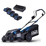 Scheppach Akku-RasenmäherBC-MP380-X - Set S4 inkl. 4X 2Ah Akku + Doppelladegerät 20V Brushless Akkumäher | 38cm Schnittbreite | 450-500 m² | Höhenverstellung 25–75mm | 45L Korb | 20V-IXES-Serie