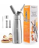 Runesol Sahnespender Aluminium 500ml, Auslaufsicherer Einfach Reinigen Sahnesyphon, Professionelle Sahnesprüher für Desserts, Schlagsahne mit 3 Edelstahl Deko-Düsen, Sahnesiphon, Whip Cream Dispenser