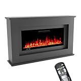 GLOW FIRE Elektrokamin mit Heizung und Kaminfeuer (Standkamin RHEA) - elektrischer Kamin mit LED-Feuer in 5 Farben, Heizlüfter, Deko & Fernbedienung – 158x97x33 cm, Grau