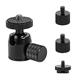 FAEFTY Mini Kugelkopf Stativkopf Ballhead mit 1/4 Hot Shoe Mount Adapter und 1/4 bis 3/8 Schraube für Kamera/Stativ/Monitor/Licht