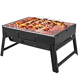 BBQ Barbecue Grill - Tragbarer, faltbarer Holzkohlegrill für Schreibtisch, Tischplatte, Outdoor - Picknickgrill, Campinggrill, Reisegrill, Minigrill, Klappgrill（35 x 26 x 20 cm）