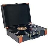 Vintage-Plattenspieler mit 3 Geschwindigkeiten und Bluetooth, tragbarer Plattenspieler im Koffer, Plattenspieler unterstützt die Wiedergabe von 7/10/12 Zoll Vinyl-Schallplatten, Kopfhöreranschluss, Sc