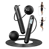 flintronic Springseil mit Zähler, Einstellbares Springseil mit Kugellager und Rutschfesten Griffen, Intelligentes Gewichtetes Springseil für Training Fitnessübungen, für Workout, Fitness (Schwarz)