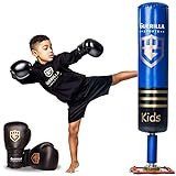 Guerilla Sports Standboxsack „Kids Blue“ - Freistehender Boxsack mit Ständer - Robuster Punching-Sack mit Saugfuß für MMA, Boxen, Training - Für Kinder, von 4-13 Jahre