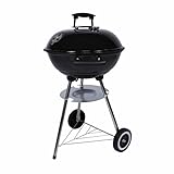 Nexos Kugelgrill Holzkohlegrill mit Deckel & Thermometer – Ø 41,5 cm verchromter Grillrost – BBQ Grillwagen mit Rädern – Schwarz – Outdoor Grill für Garten & Terrasse