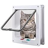 TKOOFN Katzenklappe Klassische Hundeklappe - 4 Wege Verschluss Katzentür Katzenklappe Innentür Haustier Tür Freilauftür für Katze, Kätzchen, kleinen Hund (Weiß, S - 19 x 19.8 x 1.9cm)