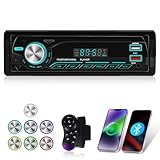Techschermo 1 Din Bluetooth Autoradio - Autoradio mit Freisprecheinrichtung, FM Radio, APP Speicher, Ausschalt Speicher, Sprachassistent, Lenkradsteuerung, AUX/TF/USB Datenträger Eingang + Halterung