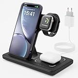 Wireless Charger 3 in 1, Inductive Charging Station, 15W Charger Replacement for iPhone 16/15/14/13/12/Pro/Max/Plus/XS/XR/X, Watch Ultra 10/9/8/7/6/5/4/3/2/SE, Earbuds Pro 4/3/2/1