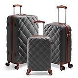 HOMELUX Kofferset 3 Teilig Hartschale Reisekoffer ABS Leicht Trolley Rollkoffer Hartschalenkoffer Set - M-L-XL (01-Grau, Set)
