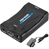 Retoo HDMI auf Scart Konverter mit Netzkabel, Unterstützt PAL, NTSC3.58. NTSC4,43, SECAM, Konvertiert Digitales Video und Audio in Analog, Adapter für HDTV VHS, kompatibel mit 1.4 720p 1080p, Schwarz