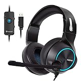 NUBWO N11U USB Gaming-Headset mit 7.1 Surround-Sound-Stereo, USB-Kopfhörer mit Geräuschunterdrückendem Mikrofon und RGB-Beleuchtung, kompatibel mit PC, PS4-Konsole, Laptop - Blau