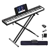 OYAYO 88 Tasten Digital Piano, Halbgewichtetes Anfängerklavier Tragbare E Piano mit Doppel-X-Ständer, Süstain-Pedal, Netzteil und Klaviertasche Elektroklavier für Kinder Erwachsener Geschenk