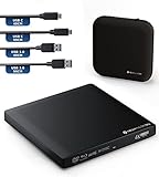 techPulse120 Externes USB 3.1 USB-C UHD 4k 3D M-DISC Blu-ray DVD CD BDXL HDR10 100GB Laufwerk Brenner Burner Superdrive BD Imperator Paket Tasche 90cm Anschlusskabel Aluminium Schwarz