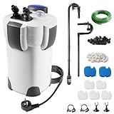 EXLECO Außenfilter Aquarium mit UV Lampe 1400L/H 35W Filter für Aquarien bis 300L, Einstellbar Aquariumfilter Leistungsstarker 3 Stufen Kanisterfilter, Kammerfilter mit Filtermaterial Schlauch HW-302B