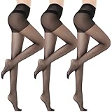 KOOOGEAR 3 Paar Damen-Strumpfhosen, ohne Naht, bequem, nahtlos, hautfarben, hohe Taille, durchscheinend, eng anliegend, hautfarben, 3er-Pack, Schwarz, L-XL