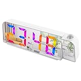 Edillas Digitaler Wecker mit LED-Großbild-Spiegelprojektion Wecker, Schlummermodus,USB betrieben,12/24H,Temperaturanzeige,Datumsanzeige Wecker, Wohnzimmer Schlafzimmer Nachttischwecker (Weiß)