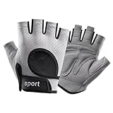 Amagogo Halbfinger-Handschuhe, Trainingshandschuhe, verhindert Schwielen, verschleißfeste Gewichtheber-Handschuhe, Gewichtheber-Handschuhe für Rudern und, Xl Hellgrau