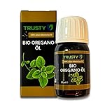 TRUSTY Bio Oregano Öl 20ml Origanum vulgare 100% reines ätherisches Öl hochdosiertes Oreganoöl gewonnen durch aufwändige Wasserdampfdestillation für mehr Gesundheit & Wohlbefinden