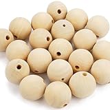 20 Stück Holzkugeln mit Loch, 40mm Große Holzperlen Natur, Holzfarbe Holzperlen Groß, Holzkugeln zum Basteln, Holzperlen Natur, Runde Holz Perlen für Schmuck Zubehör Dekorationen, Armbändern,DIY