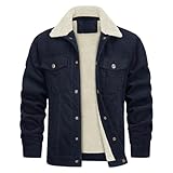 Fleecejacke Langarm Jacken Herren Herrenmode, Schlichte, solide Strickjacke mit Taschen, Pullover-Jacke Lammwolle Große Größe Outwear mit Reißverschluss (Navy, S)