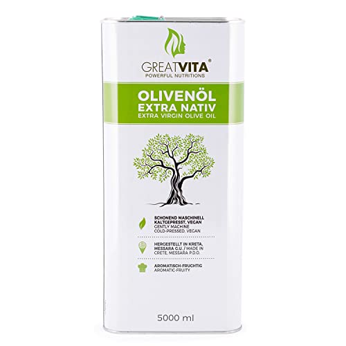 GreatVita Olivenöl, extra nativ & kaltgepresst, 5000ml fruchtiges Olivenöl im Kanister
