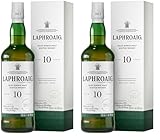 Laphroaig 10 Jahre | Islay Single Malt Scotch Whisky | einzigartig rauchig-torfiger Geschmack, 40% vol, 700 ml (Die Geschenkverpackung kann variieren) (Packung mit 2)