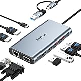 RayCue USB-Dockingstation, Dual-Monitor, 9-in-1 USB-A 3.0/USB-C-Dockingstation, Dreifach-Monitor mit 2 HDMI, VGA, 10 Gbit/s USB 3.1, Gigabit-Ethernet, Dreifach-Display für Mac & MacBook & Windows