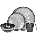 Camping Geschirr Set 1 Person 4-teilig | Melamin | Picknick Geschirrset | Campinggeschirr Stone Grey Design