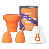 PapayaCup - Flexibelste und bequemste Menstruationstasse - Anatomische und weiche Tasse - Ideal für Frauen mit vaginaler Empfindlichkeit, auch nach der Geburt (S+L mit Sterilisator)