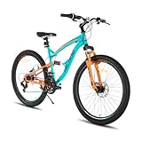 Hiland 26 Zoll Vollfederung Doppelfederung Fully Mountainbike 21 Gang MTB Fahrrad für Jungen und mädchen Fully Fahrrad für Damen Herren Jungendliche Orange/Blau