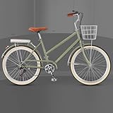 Hybrid Cruiser Fahrrad für Jugend Mädchen und Damen, 6-Gang Urban Commuter mit Frontkorb & Heckgepäckträger, Empfindliche Bremsen für sicheres Fahren