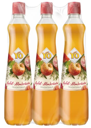 YO Sirup Apfel-Almkräuter (6 x 700ml) - 1 Flasche ergibt bis zu 6 Liter Fertiggetränk - ohne Süßungsmittel, Farb- & Konservierungsstoffe, vegan