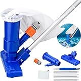 Poolsauger, Pool Bodensauger Set mit Teleskop Aluminiumstange Saugbürste Gartenschlauch-Anschluss, Netzbeuteln Sauger Vakuumsauger Venturibodensauger Reinigungsbürste Pool-Staubsauger