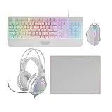 Mars Gaming MCP124PRO, Gaming-Combo 4in1, RGB H-Mech-Tastatur mit Handballenauflage, RGB-Maus 3200DPI HUANO-Schalter, FRGB-Headset, Nanotextil-Mauspad 36x26cm, Multiplattform, Spanisch, Weiß