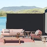 Kidsgigglz Seitenmarkise Ausziehbar,160x300cm Blickdichter Sichtschutz,Sonnenschutz,Windschutz,Wasserdicht, Alu ausziehbare Markise mit Wandhalterung,Seitenrollo für Balkon,Terrasse,Garten,Anthrazit