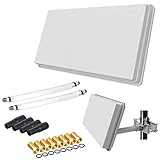netshop 25 Sat Flachantenne Twin H30D2+ HD Sat Anlage mit Fensterhalterung und Anschluss Set (2 Fensterdurchführung + 8 F-Stecker + 4 Wetterschutztüllen + 1 Montageanleitung)
