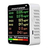 BlissfulAbode Luftqualitätsdetektor, 6-in-1, multifunktional, PM2.5, PM10, für TVOC-Temperatur-Feuchtigkeitstester mit vierfarbigem Alarm für den Innenbereich (weiß)