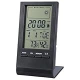 Digitales Temperatur-Feuchtigkeitsmessgerät, Messgerät für Zuhause, Babyzimmer, Thermometer, Hygrometer mit Zeitwecker, Wetteruhr