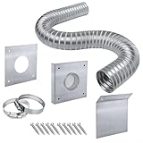 MeevrgR Pelletofen Frischlufteinlass-Set, 5,1 cm Durchmesser, 152,4 cm Länge, verdicktes Aluminium-Flexrohr mit korrosionsbeständigen, hitzebeständigen Edelstahl-Montageplatten, verbesserte
