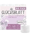 Toilettenpapier SAMTWEICH mit frischem Blütenduft, 4-lagig, 56 Rollen x 130 Blatt, 100% Zellstoff, superweiches Klopapier mit Glücks-Prägung, WC Papier, Verpackung aus mind. 30% PCR