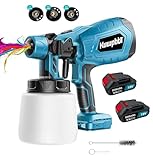 KuwpbbT 500W Akku Farbsprühsystem, Ersatz für Makita Akku 18V Akku,1000ML HVLP Kabellos Farbsprühgerät, 3 Sprühmuster, 3 Düsen, Verstellbarem Farbfluss Farbspritzpistole für Wand und Holz, Metalle ﻿