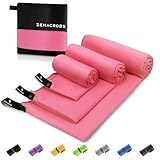 ZENACROSS Mikrofaser Handtuch (3er-Set) mit Transportbeutel - Schnelltrocknendes und vielseitiges Fitness Handtuch - Sporthandtuch Größen S, M, L - Rosa