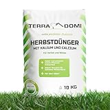 TerraDomi Herbstdünger Rasen 10 kg | Rasendünger Herbst mit Langzeitwirkung | verdrängt Moos | Kalium Dünger für starke Wurzeln macht den Rasen winterfest | streuwagengeeigneter Herbstrasendünger