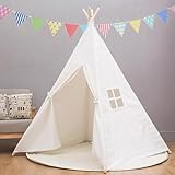 Takezuaa Tipi Zelt für Kinder,Kinder Spielzelte,Kinderzelt für Drinnen Outdoor,Spielzimmer für Kinder,Mehrzweckzelte für den Innen und Außenbereich mit Tragetasche,120 * 120 * 130cm(Weiß)