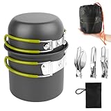 Camping Geschirr Set, Camping Töpfe Aluminium, Faltbare Camping Kochset, Campingkocher Set mit Besteck und Topf, Outdoor Geschirr für Picknick Wandern, Camping Kochgeschirr Set