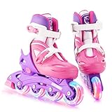 Locavun Verstellbare Inline-Skates für Mädchen, Jungen, Kinder mit leuchtenden Rädern, beleuchtete Hartschalen-Rollerblades für den Innen- und Außenbereich