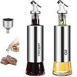 Essig und Ölspender 300 ml, 2 Stück Öl Essig Set Öl Karaffe Ölkanne Küche Olivenöl Flasche mit Ausgießer, Edelstahl Sichtbare Cruet Essig Öl Dispenser Flasche für Öl/Essig mit Trichter